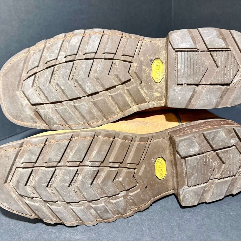 Tecovas Tan and Green Leather Western Style square toe boots with Vibram soles - Picture 7 of 7